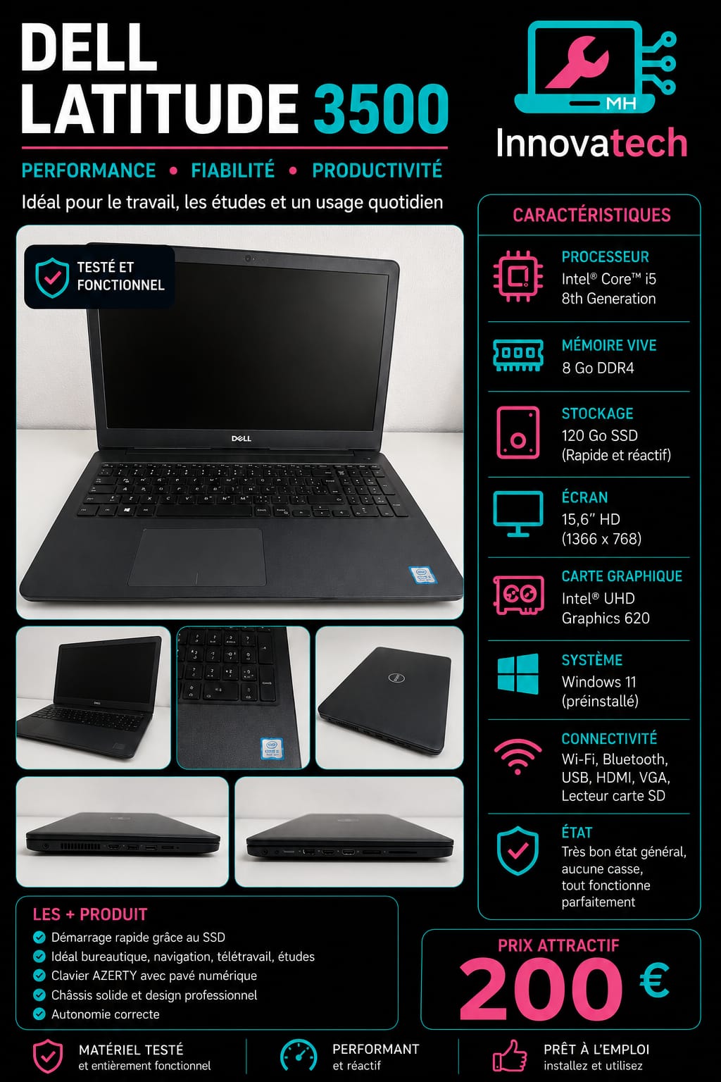 Dell Latitude 3500 – Un ordinateur professionnel fiable, performant et prêt à l'emploi dell lattitude 3500 a vendre